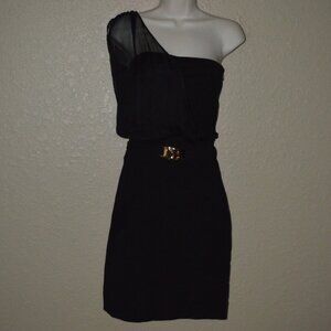 Sz XS/S Fendi Black Strapless One Shoulder Sheer Belted Sheath Dress